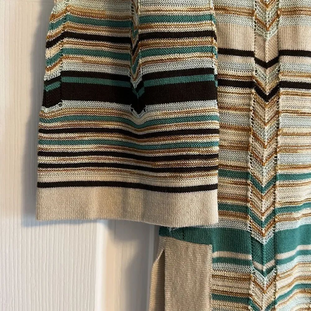 M Missoni Multicolor Knitted V-Neck Long Sleeve Wool Blend Striped Dress - Picture 2 of 8